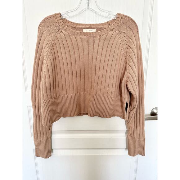 PacSun LA Hearts Ellie Cropped Crew Neck Sweater Taupe Large New - Picture 9 of 11